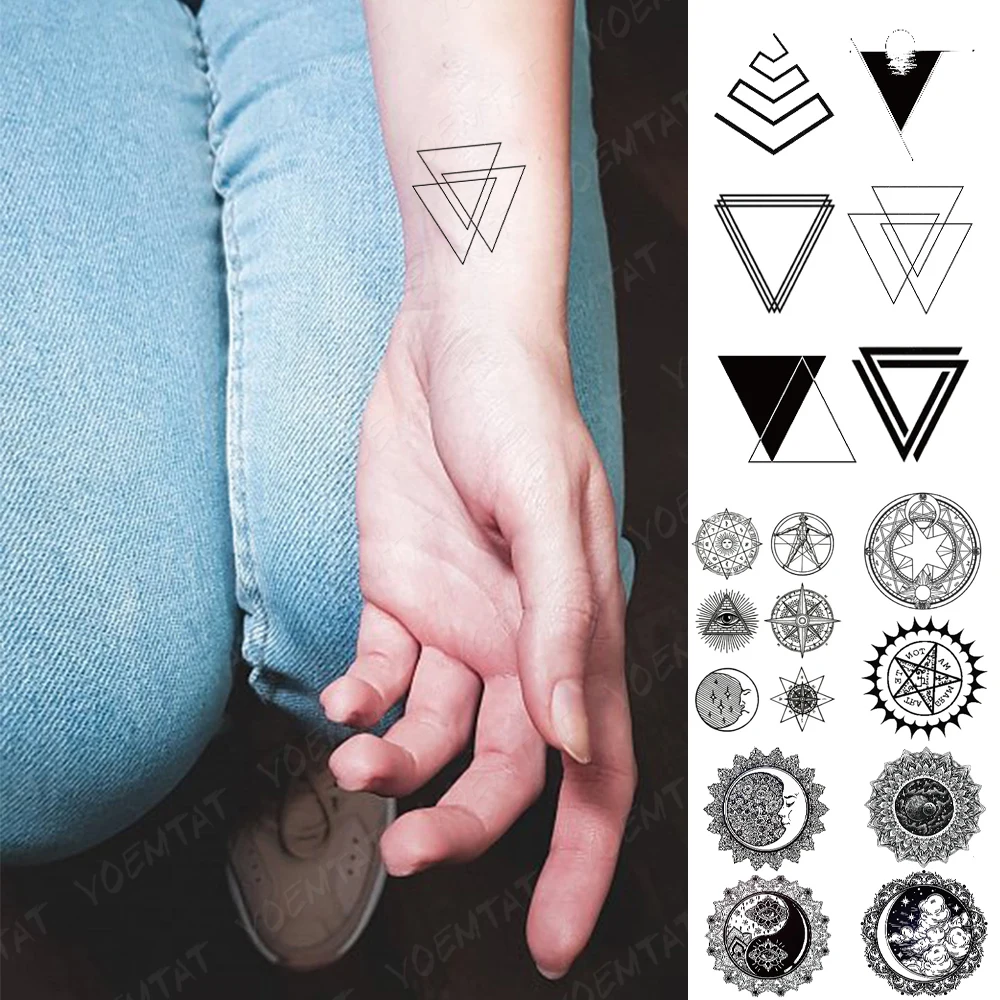 Waterproof Temporary Tattoo Sticker Geometric Triangle Flash Tatoo Simple Lines Hand Wrist Fake Tatto For Body Art Women Men