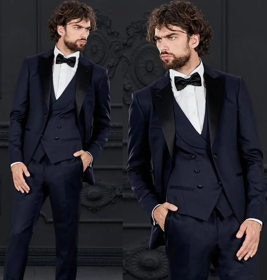 

JELTONEWIN Brand 3 Pieces Slim Fit Navy Blue Suit Men Costume Homme Prom Tuxedo Groom Suits For Men Wedding Party Suit Groomsman