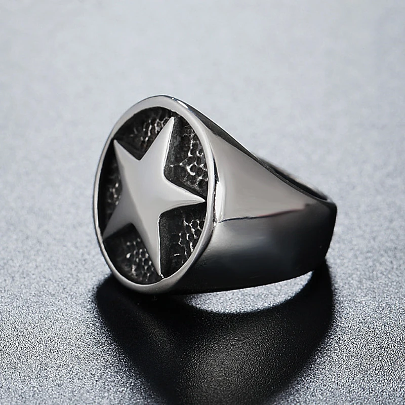 Fashion Lucky Star Signet Ring for Men And Women Classic Pentagon Stars Stainless Steel Biker Ring Talisman Good Lucky Jewelry