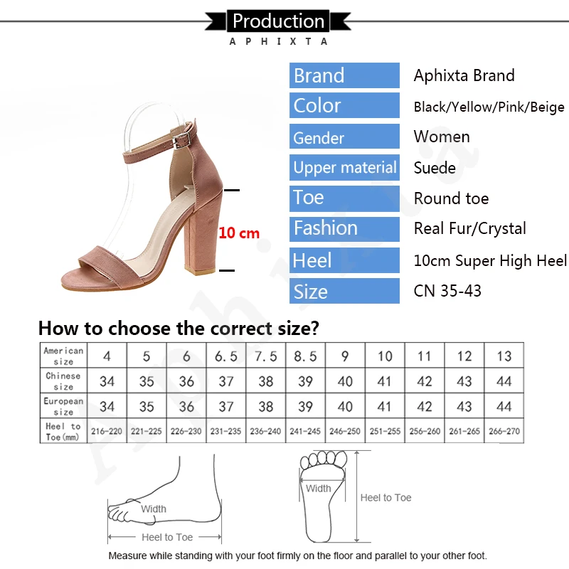 Aphixta Women Sandals Fashion Super High Square Heel Summer Shoes Square Heel Women Pump Plus Big Size 43 Woman