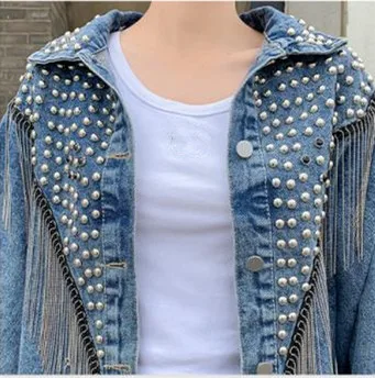 YUZACDWX Chaquetas Mujer 2024 Autumn Streetwear Denim Jacket Women Rivet Tassel Chain Short Jeans Jacket Loose Coats plus size