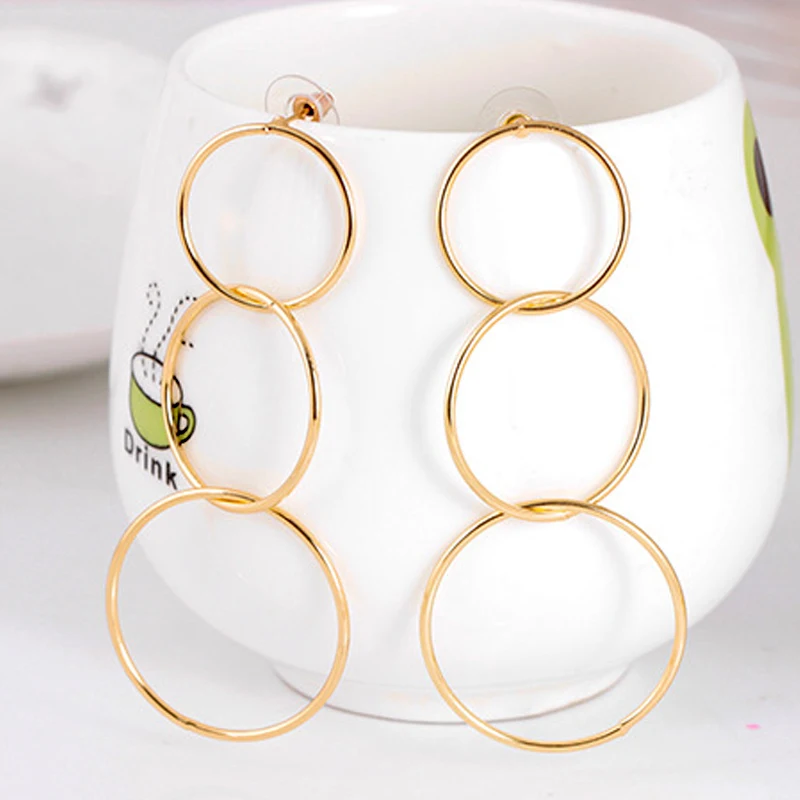 Hot fashion hoop earrings long interlocking Earrings geometric metal earrings Personality quality For Women girlfriend Girl gift