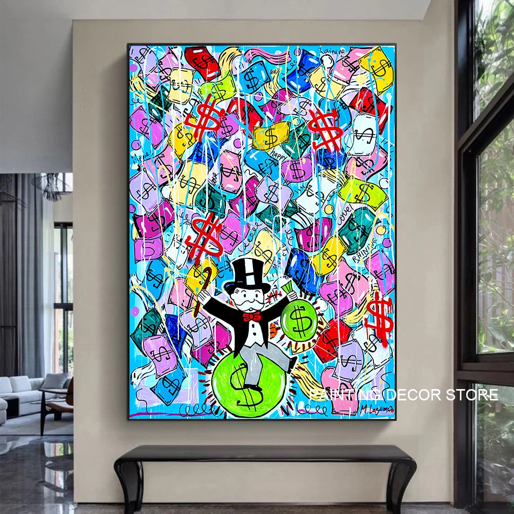 Graffiti Art Monopoly Money Paintings on The Wall Art Canvas Posters and Prints Modern Wall Pictures for Living Room Home Decor