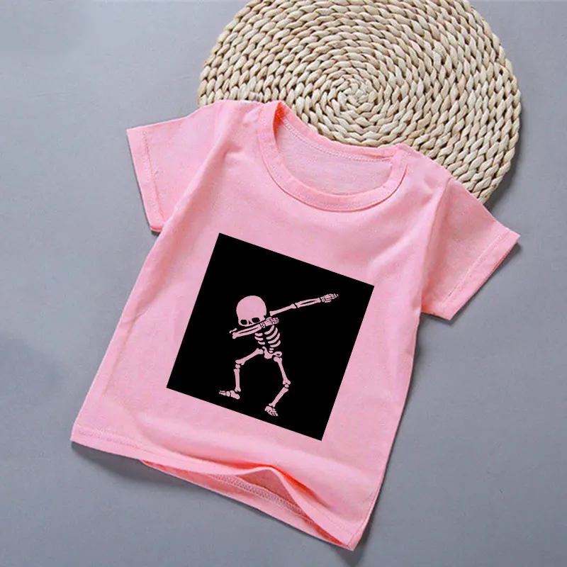 Kawaii Children Clothing Cartoon T Shirt For Kids Summer Top Tees Boys Girls Funny Skull Rock Gesture Anime Tshirt O-neck Unisex