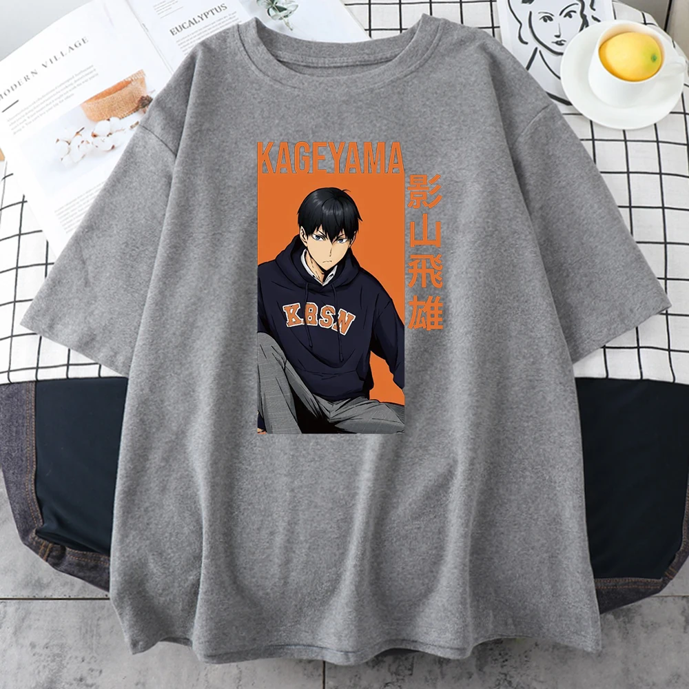 Oversize T-shirt Man Haikyuu Kageyama Tobio Casual Hip Hop Loose Short Sleeve Black T shirt New Summer Harajuku Male Tee Shirt