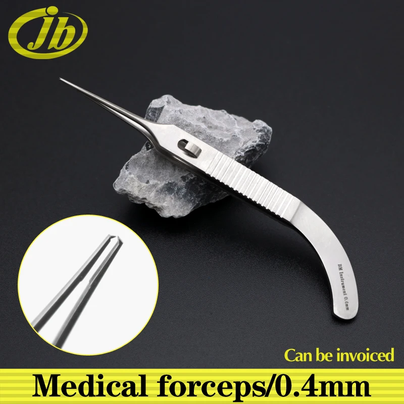 Medical forceps straight toothed 0.4mm stainless steel ophthalmic surgical instrument lock type