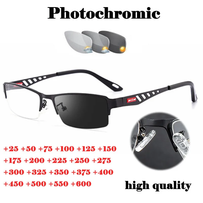 

Outdoor Sunglasses Photochromic Reading Glasses Men Ultralight Driving Chameleon Presbyopic Glasses with Diopter +75 175 225 275