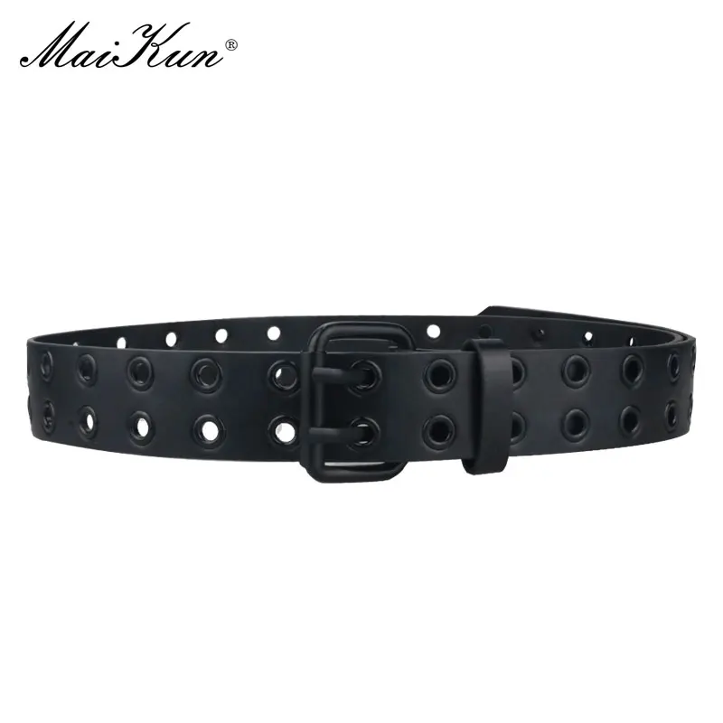 Maikun Halloween New Ladies Black PU Leather Belt Double Exhaust Air Hole Pin Buckle Fashion Trend Waistband Punk Goth Style