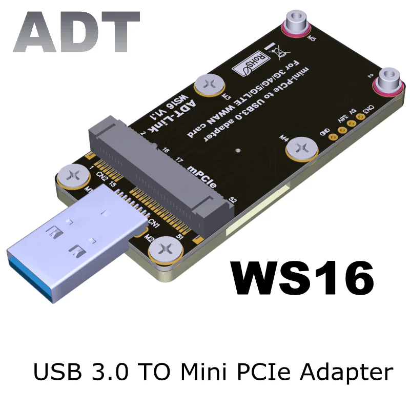 

Адаптер ADT WS16 Mini-PCIe на USB 3.0 Type A с двумя SIM-картами стандартная поддержка 3G/4G/Φ LTE mPCIe модуль WWAN беспроводная карта