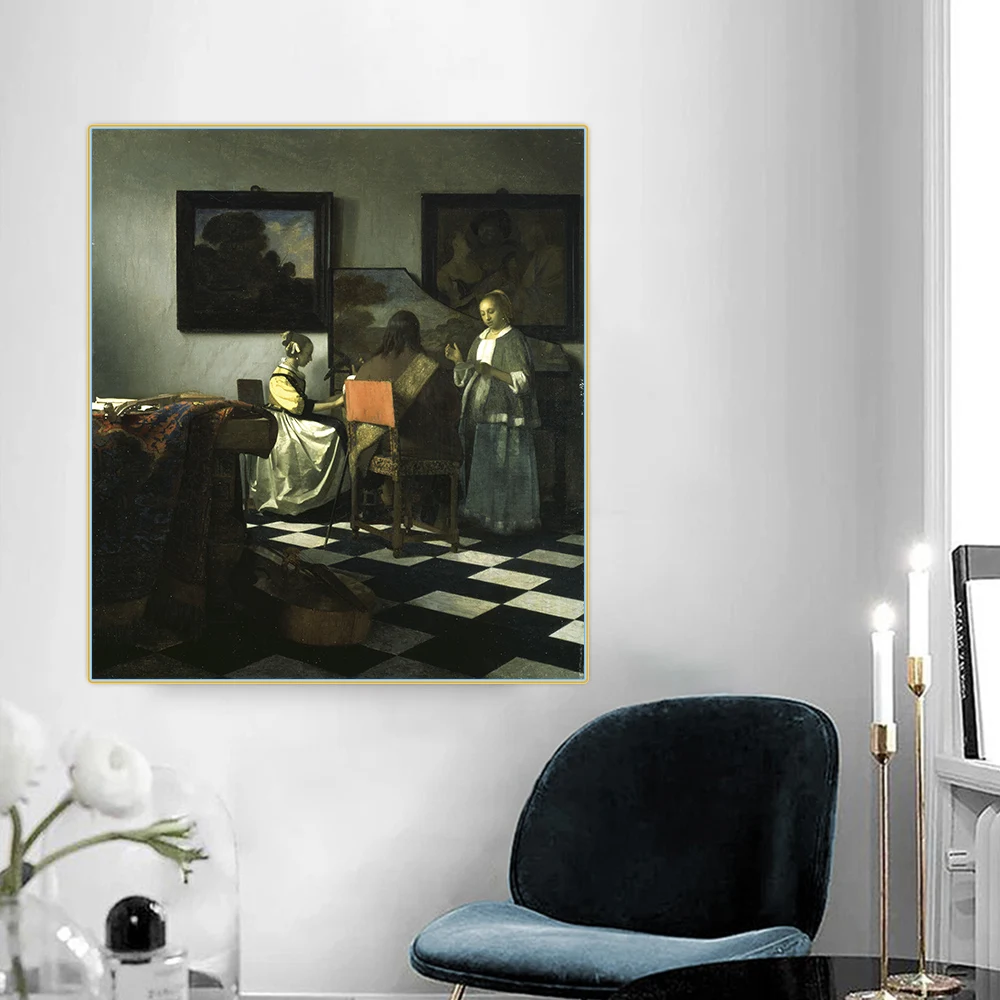 

Johannes Vermeer " The Concert by an open window " Canvas Oil Painting Picture Aesthetic Wall Decor Home Interior Decoration