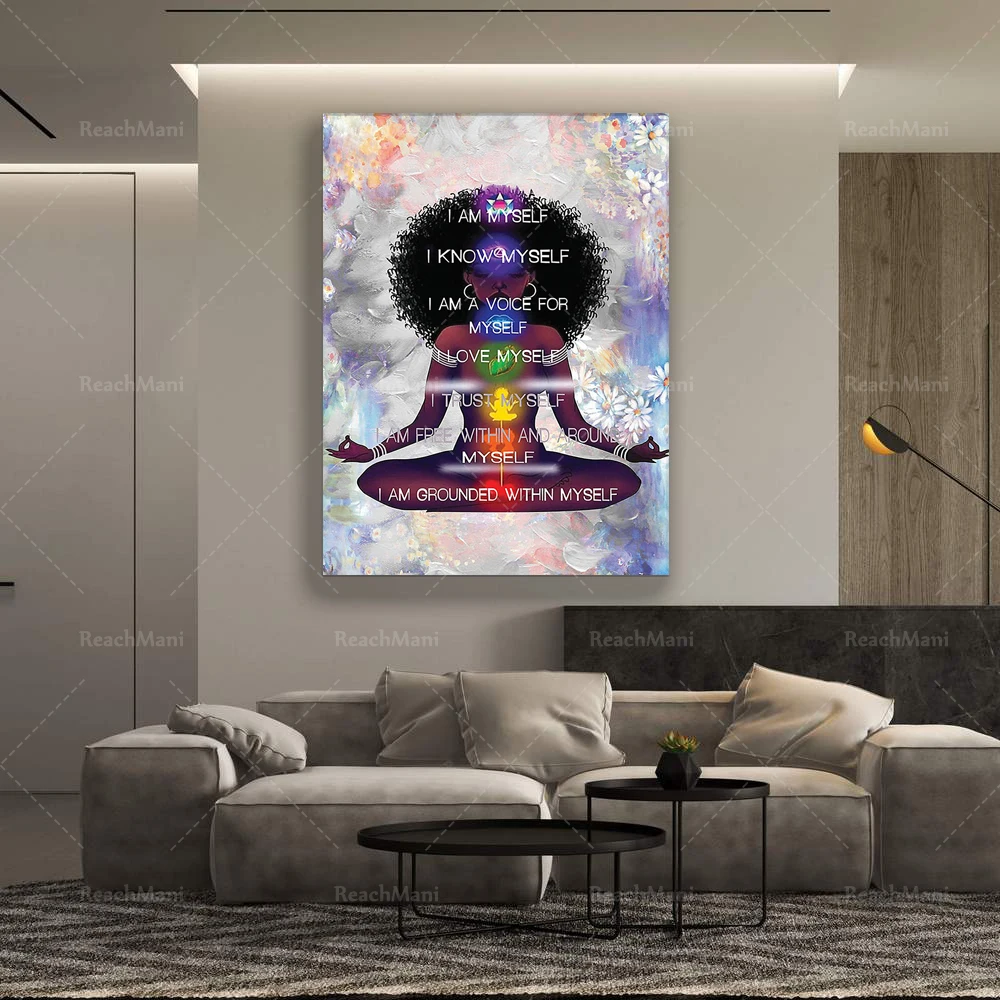 Black Girl Yoga Poster -I Am Myself I Know Myself Poster, Black Woman Poster, Gift For Black, Black Poster,Black Woman Prints