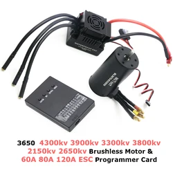 Waterproof 3650 4300kv 3900kv 3300kv 3800kv 2150kv 2650kv Brushless Motor 60A 80A 120A ESC Programmer Combo for 1/8 1/10 RC Car