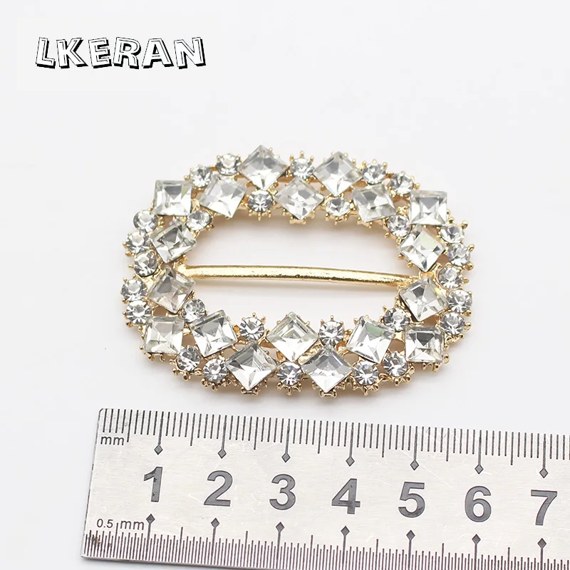 2Pcs 57*44MM Shiny Rectangular Slider Rhinestone Buckles Crystal Decor Wedding fit ribbon and Shoe Belt Clothin Buckles Fitting