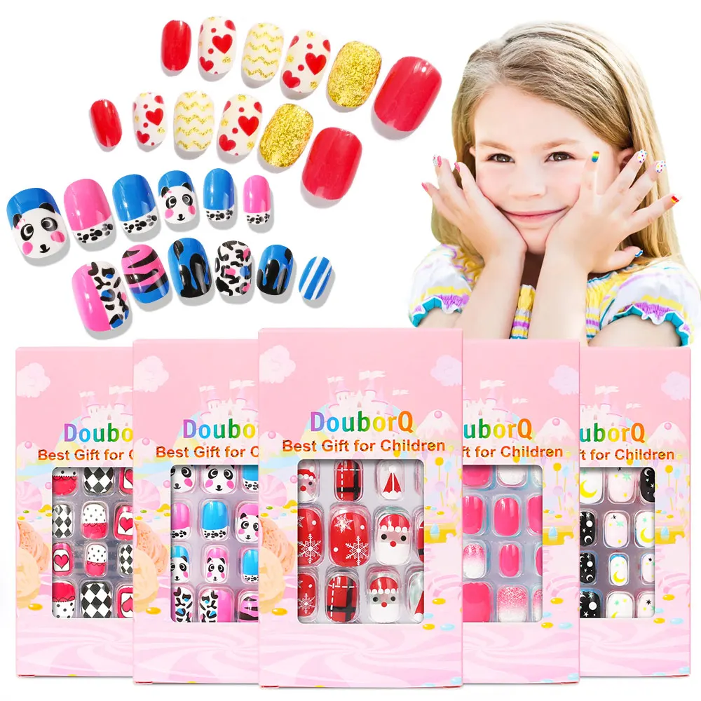 120pcs  Kids Cartoon False Fake Nails Full Cover Press Stick On Nails Children Nail Stickers False Nail Decor Girls Gifts