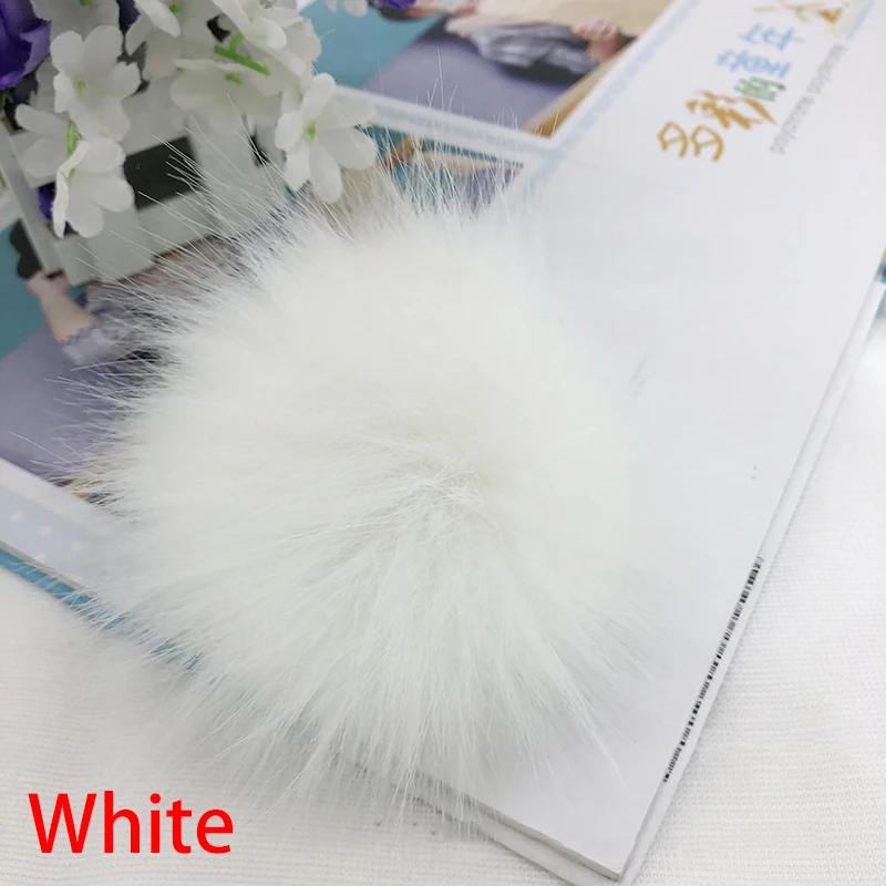 12CM DIY Luxury Fur PomPom Natural Fox Hairball Hat Ball Pom Pom Handmade Large Hair Ball Hat With rubber band