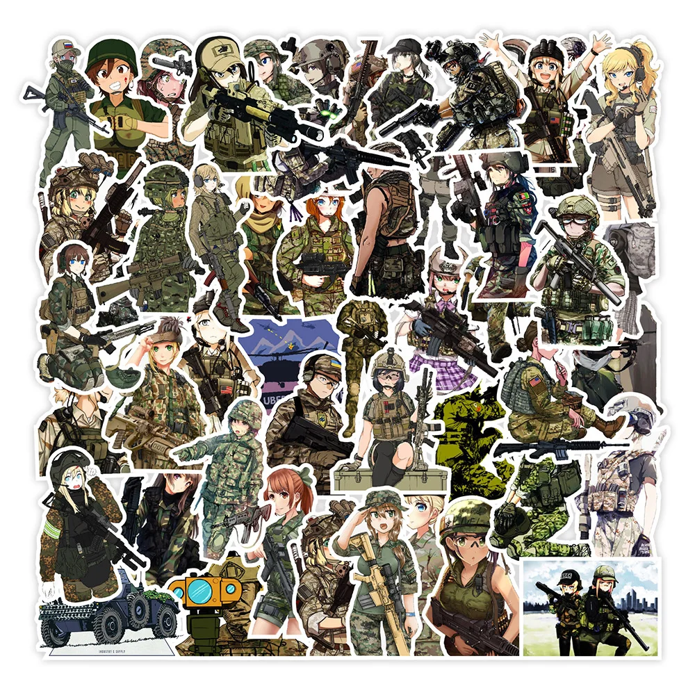 50pcs Army Female Soldier Stickers For Notebooks Stationery Vintage Special Forces Sticker Craft Supplies Scrapbooking Material