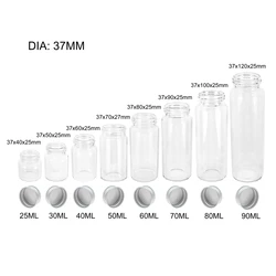 6PC 25ml 30ml 40ml 50ml 60ml 70ml 80ml 90ml Mini Glass Clear Bottle With Silver Screw Aluminum Cap Food Container Jars Vials