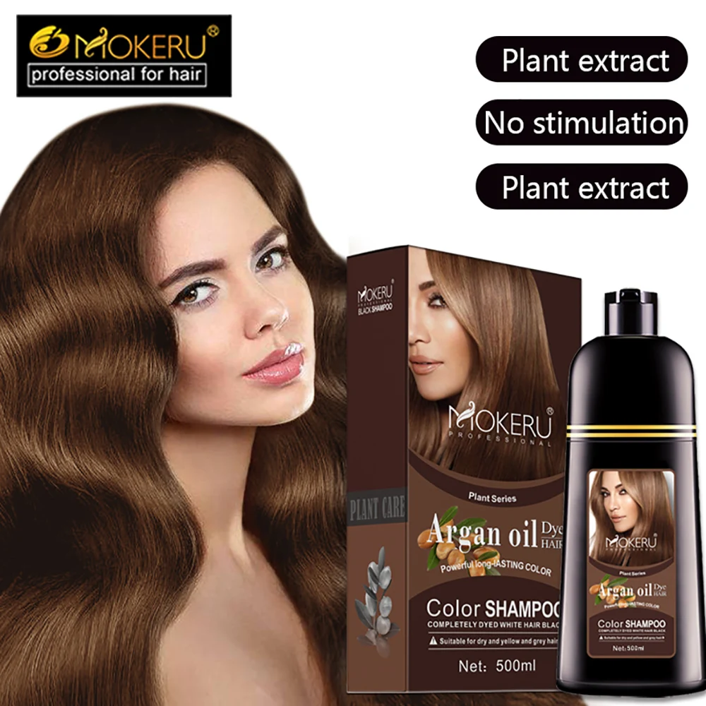 Mokeru 2pcs/Lot Natural Herbish Hair Color Shampoo Dark Brown Hair Dye Permanent Color Shampoo for Gray Hair Women Black Dyeing