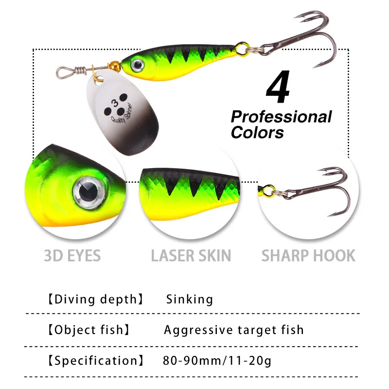 1PCS Rotating Metal Spinner Fishing Lure Hard Bait11g15g20g Artificial Bait Wobblers Fishing Bait Carp Bass Pike Fishing Tackle