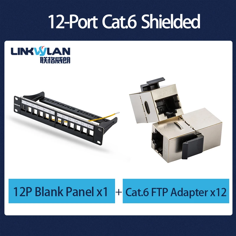 10 inch 12-Port Modular Patch Panel 12port Blank Patch Panel Included 12pcs of Keystone Jacks or Keystone Adapters