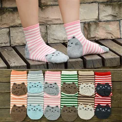 6Pair/Lot mixed colors Fashion woman autumn and winter socks Cute cat cotton socks Wholesale price Global Drop shipping