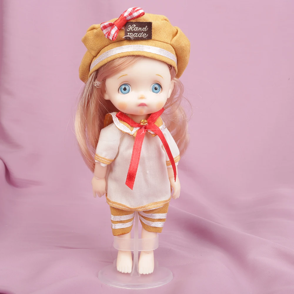 Cute Face 1/12 BJD Doll 16cm School Suit 13 Joint Dolls Mini Blue EyesToy Little Girl JK Dress Make Up Toys Girls Gift Dolls