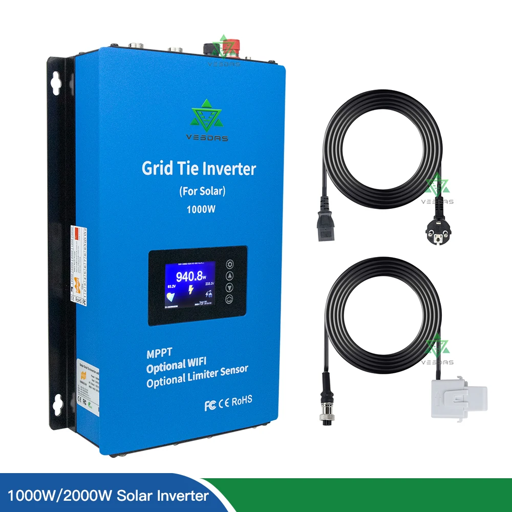 

1000W 2000W Solar Inverter With Limiter Sensor MPPT On Grid Tie Inverter Converter LCD 110V 220V AC For 36 60 72 96 144 Cells PV