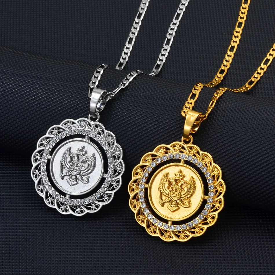 Anniyo 3.7CM Round Montenegro Eagle Pendant Necklace Charms Coin Crna Gora National Jewelry @249706