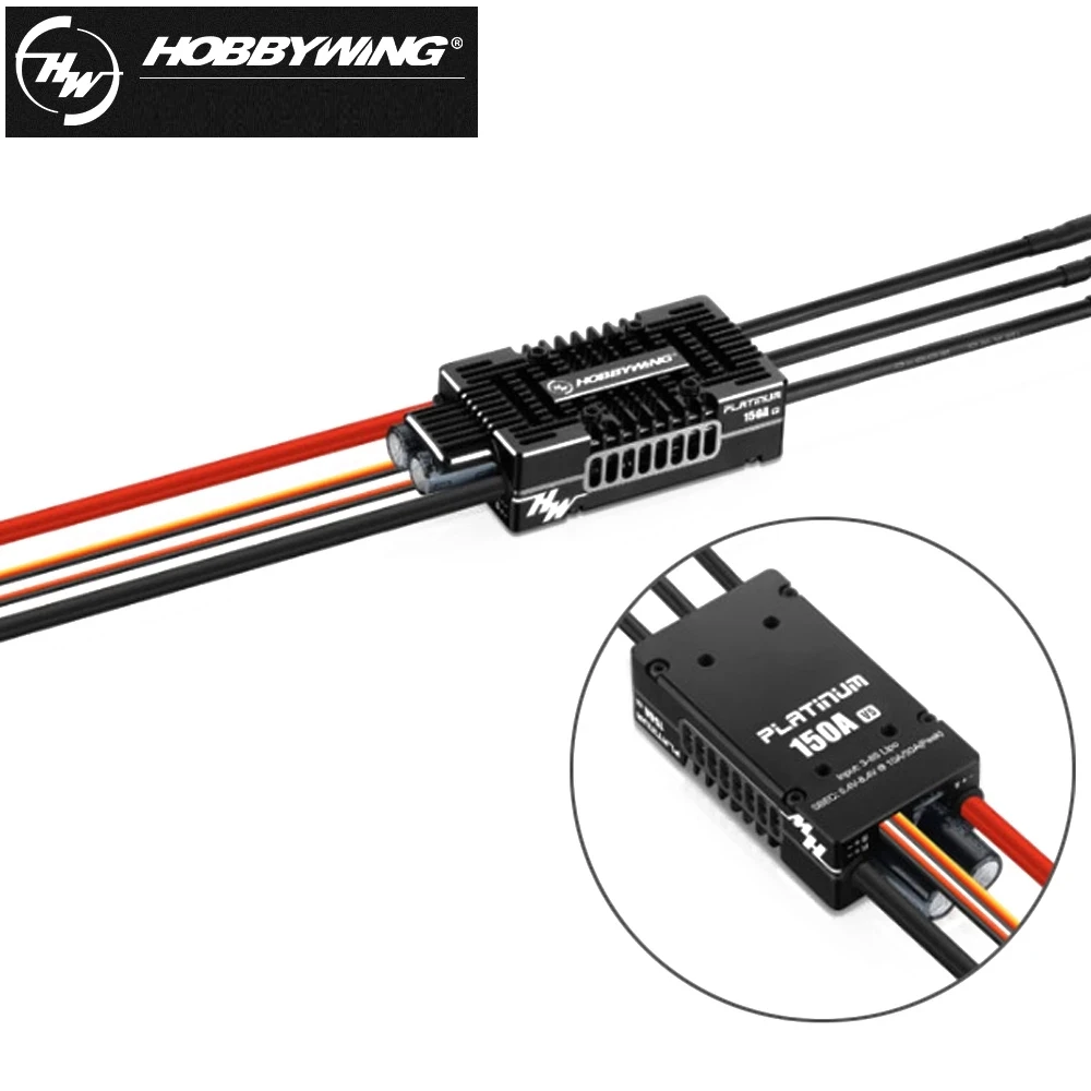 

Hobbywing Platinum HV 150A V5 3-8S Switchable 5-8V/10A BEC Brushless ESC Speed Controller For RC Fix-wing 3D Flying Quadcopter