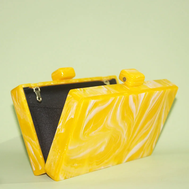 Pearl Yellow Marble Clasp Women shoulder Messenger Female Evening Party Travel Girl Lady Acrylic Box Clutches Purse Hand Bags