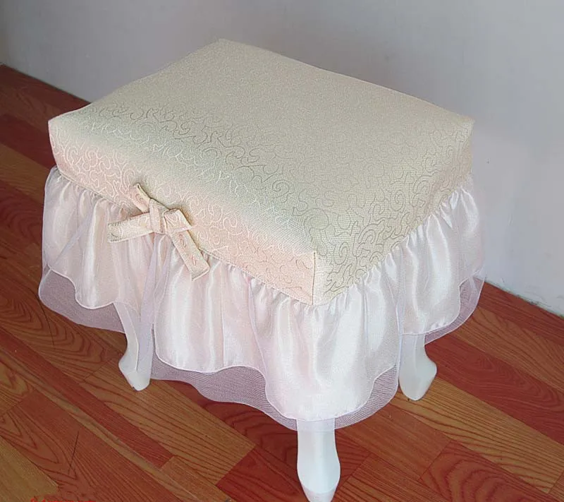 princess beige/pink rectangle makeup stool cover bench piano stool cover decorative flounce seat cushion round lace chair cover