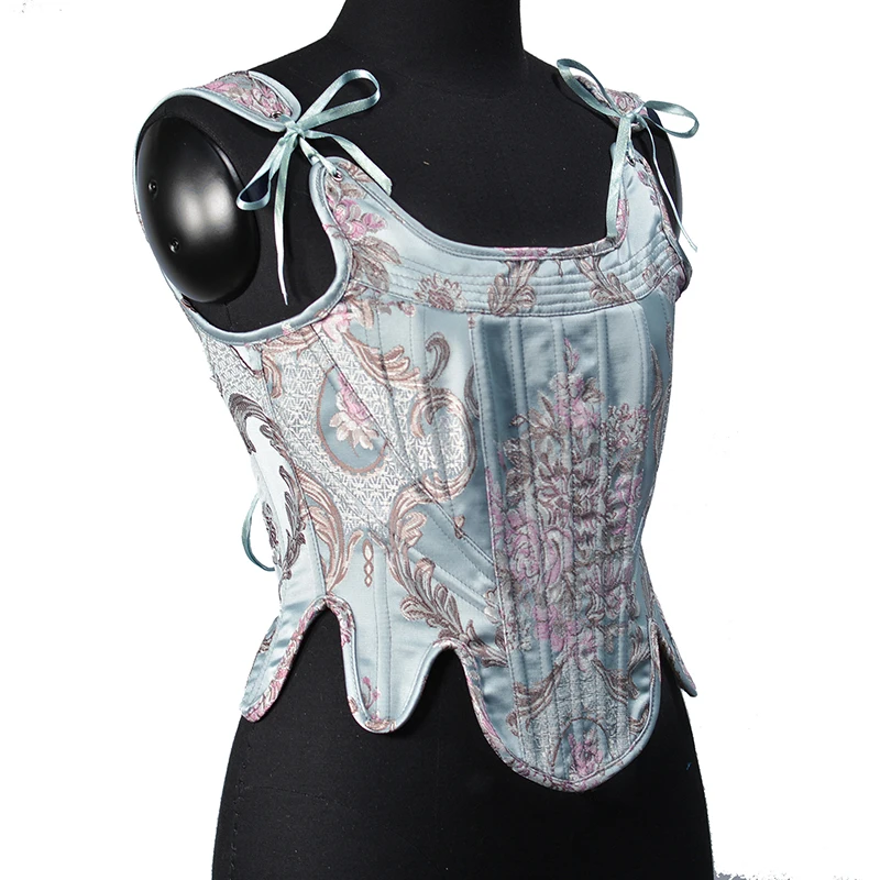 Re-engraved Antique Vintage Jacquard Steel Bones Lace Up Overbust Corset