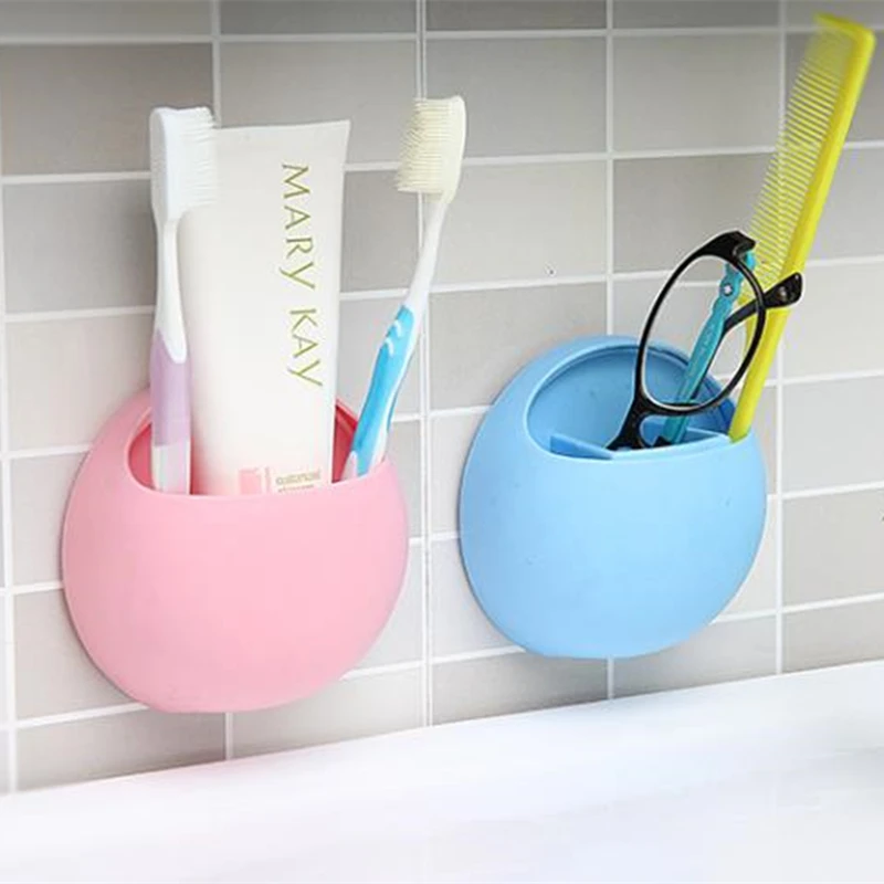 Romantic round Shape Many Holes Toothbrush Holder Makeup Mirror Organizer  Rack Tooth Brush Shelf Shaving Razor Storage Holder