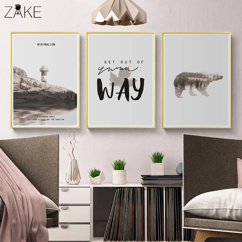 

Vintage Forest Silhouette of Bear Canvas Painting Lighthouse Posters and Prints Retro Wall Picture For Living Room Home Decor