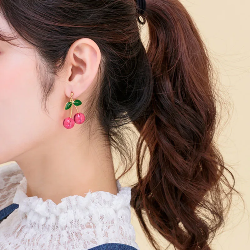 Sweet Cherry Drop Earrings for Women Fashion Fresh Red Fruits Pendant Earrings Temperament Gifts Jewelry