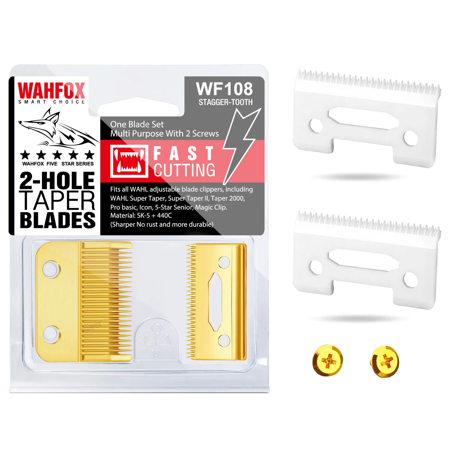 WAHFOX Professional 2 Holes Stagger Tooth Replacement Blades Set For Wahl 5 Star Series Magic Clip Hair Clippers