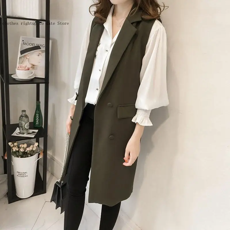 Elegant Office Ladies Tops Casual Long Vest Female  Waistcoat Women Clothes 4Xl Long Sleeveless Blazer Vest Women