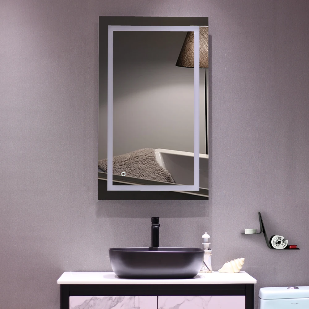 Bathroom Mirror with Led Light Glass Mirror Square Built-in Light Strip Touch LED Anti-fog Easy to install 40