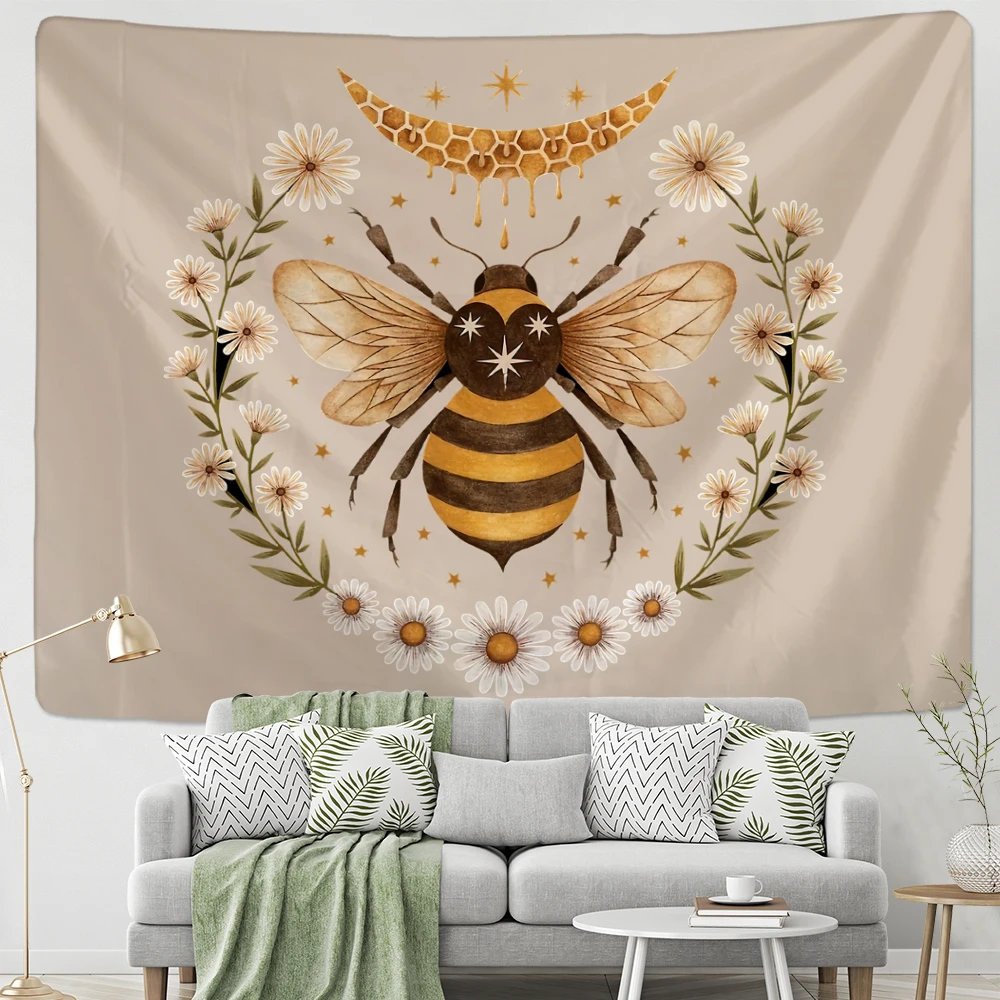 Psychedelic Bee Tapestry Wall Daisy Flower Bohemian Hippie Witchcraft Divination Living Room Bedroom Home Decor
