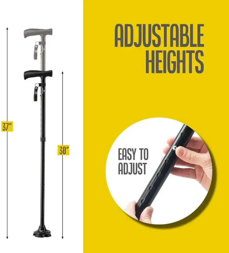 Walking Cane Collapsible Telescopic T-shaped Handle , Self Standing Cane with Adjustable Heights Special Balancing Lightweight