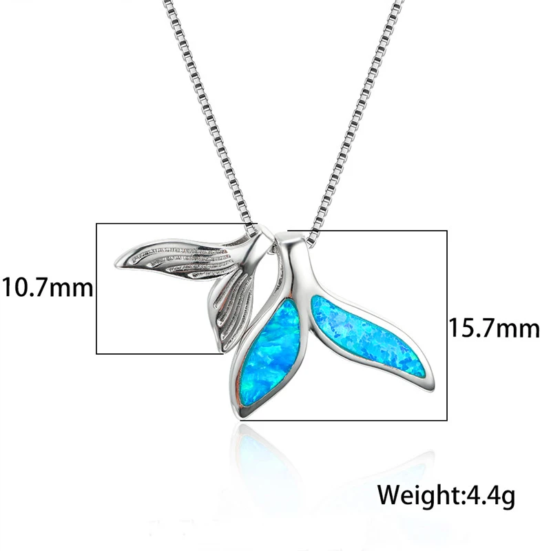 Exquisite Silver Color Mermaid Tail Chain Wedding Necklace for Women Jewelry Fashion Imitation Blue Fire Opal Pendant Necklace image 3