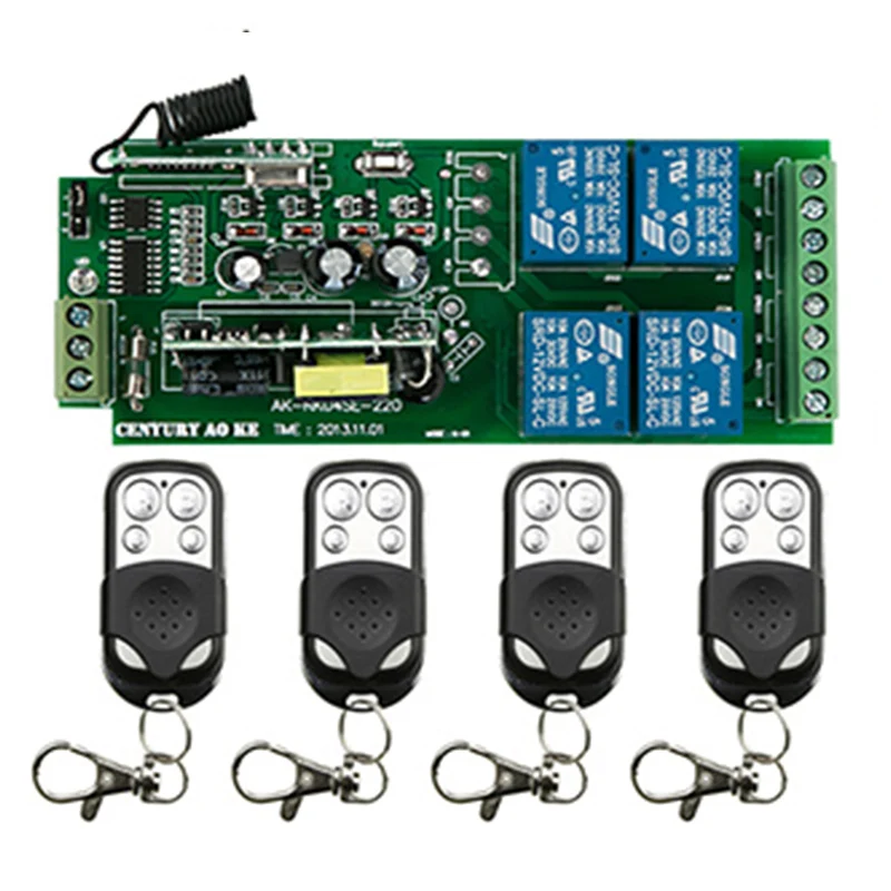 AC85V-250V 4CH 4 CH Radio Controller RF Wireless Push Remote Control Switch Transmitter+Receiver garage door/window/lamp