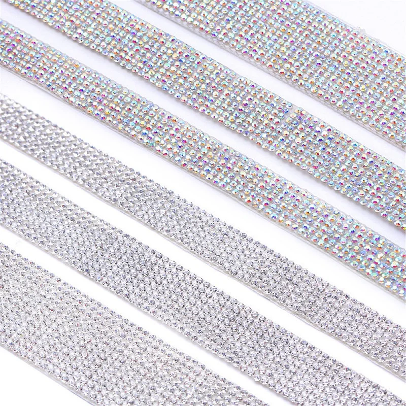 High Quality Crystal White AB Color Self-adhesive Shiny Rhinestone Chain Tape For DIY Shoes Bags Clothing Home Decoration