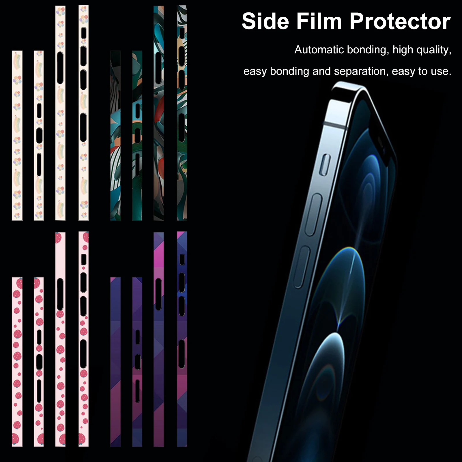 Side Protective Film For IPhone 12 Pro 12 Pro Max Multicolor Side Screen Protector PVC Anti Scratch Edge Film Sticker Dropship