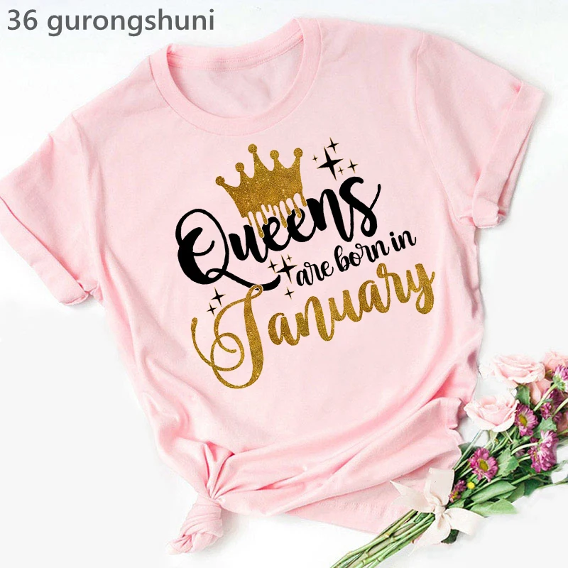 

Summer Fashion Women’S T-Shirt Golden Crown Queen Are Born In January To December Graphic Print Tshirt Femme Birthday Gift Tops