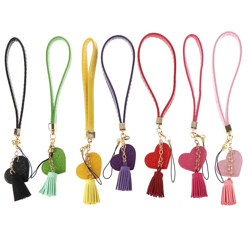 Love Heart Tassel Hand Wrist Lanyard Strap String For Phones For IPhone 7 8 X 6 For Xiaomi Camera USB Flash Drives Keychains