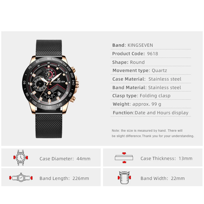 KINGSEVEN New Fashion Watches with Stainless Steel Top Brand Luxury Sports Chronograph Quartz Watch Men Relogio Masculino