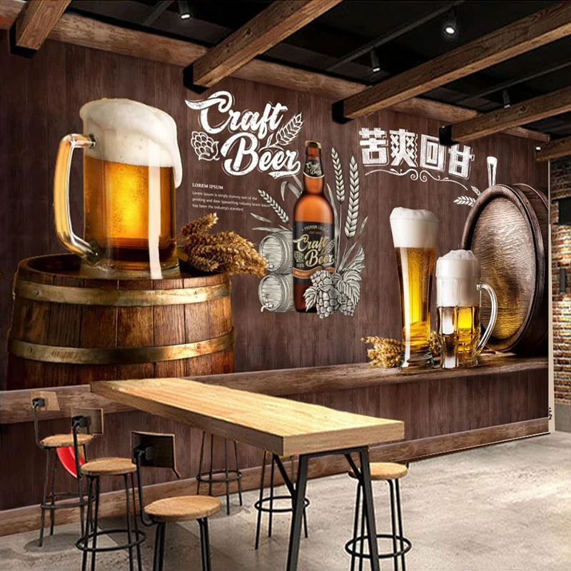 Custom 3D Photo Wallpaper Retro Nostalgic Beer Mural Restaurant Bar KTV Winery Wall Decor Painting Wall Paper Papel De Parede