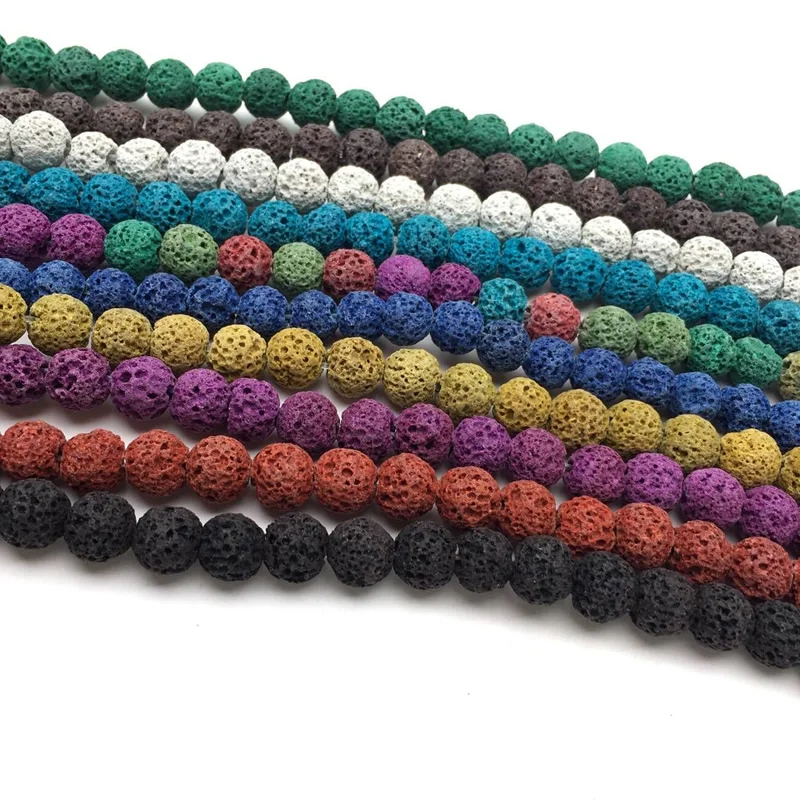 Natural Lava Volcanic Rock Stone Beads Rubber Colorful Round Loose Spacer Bead For Jewelry Making 6 8 10mm DIY Women Bracelets