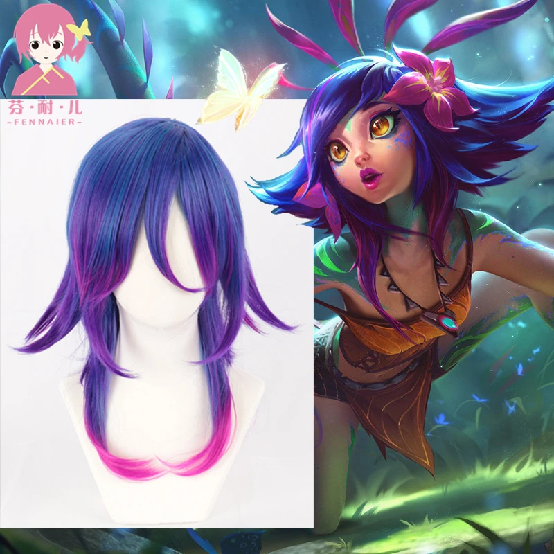 Peruca para cosplay lol neeko, peruca de cabelo sintético resistente ao calor, para cosplay